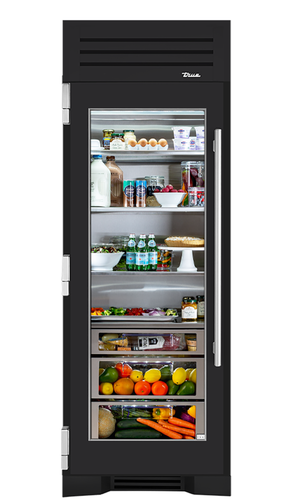 30" Glass Door Refrigerator Column in Matte Black