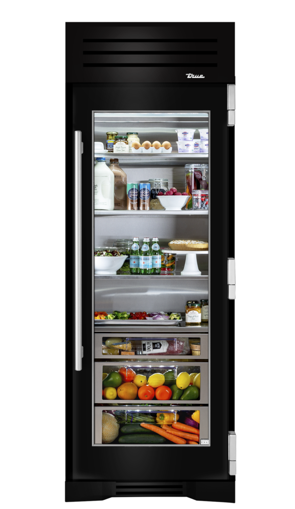 30" Glass Door Refrigerator Column in Gloss Black