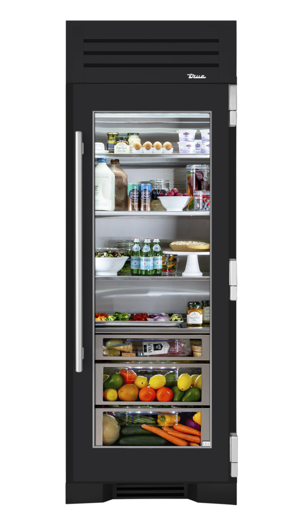 30" Glass Door Refrigerator Column in Matte Black