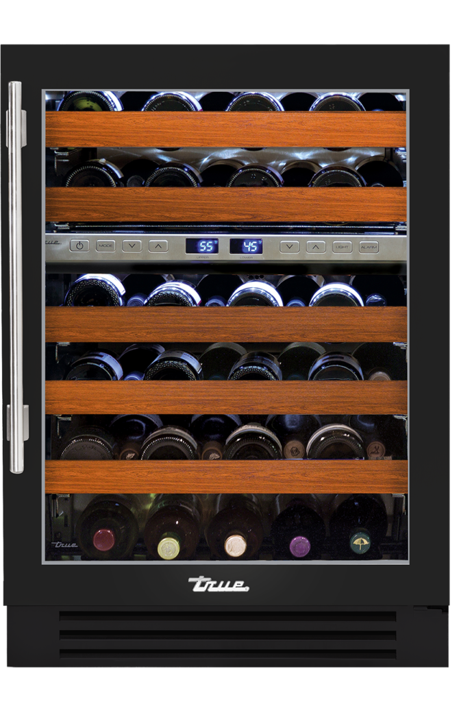 24" dual zone undercounter wine cabinet in gloss black