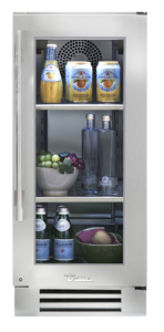 15" undercounter refrigerator in stainless and glass