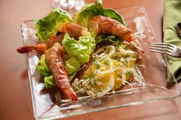 Proscuitto wrapped shrimp